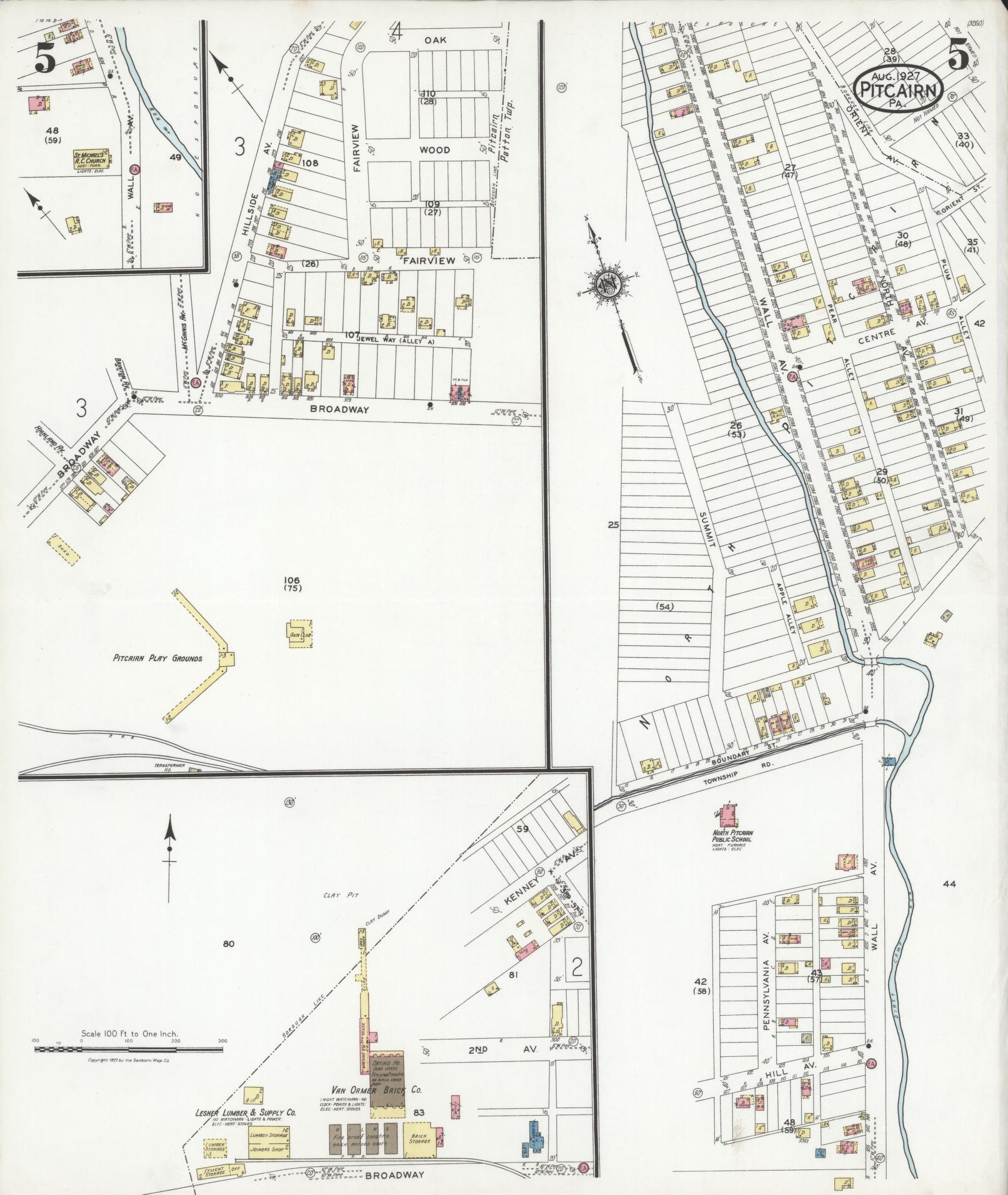 Sanborn Fire Insurance Map from Pitcairn, Allegheny County, Pennsylvania (1927), Sheet #0005 - Historic Sanborn Fire Insurance Map Print, vintage old map wall art, antique decor, genealogy gift, Pennsylvania Pennsylvania map