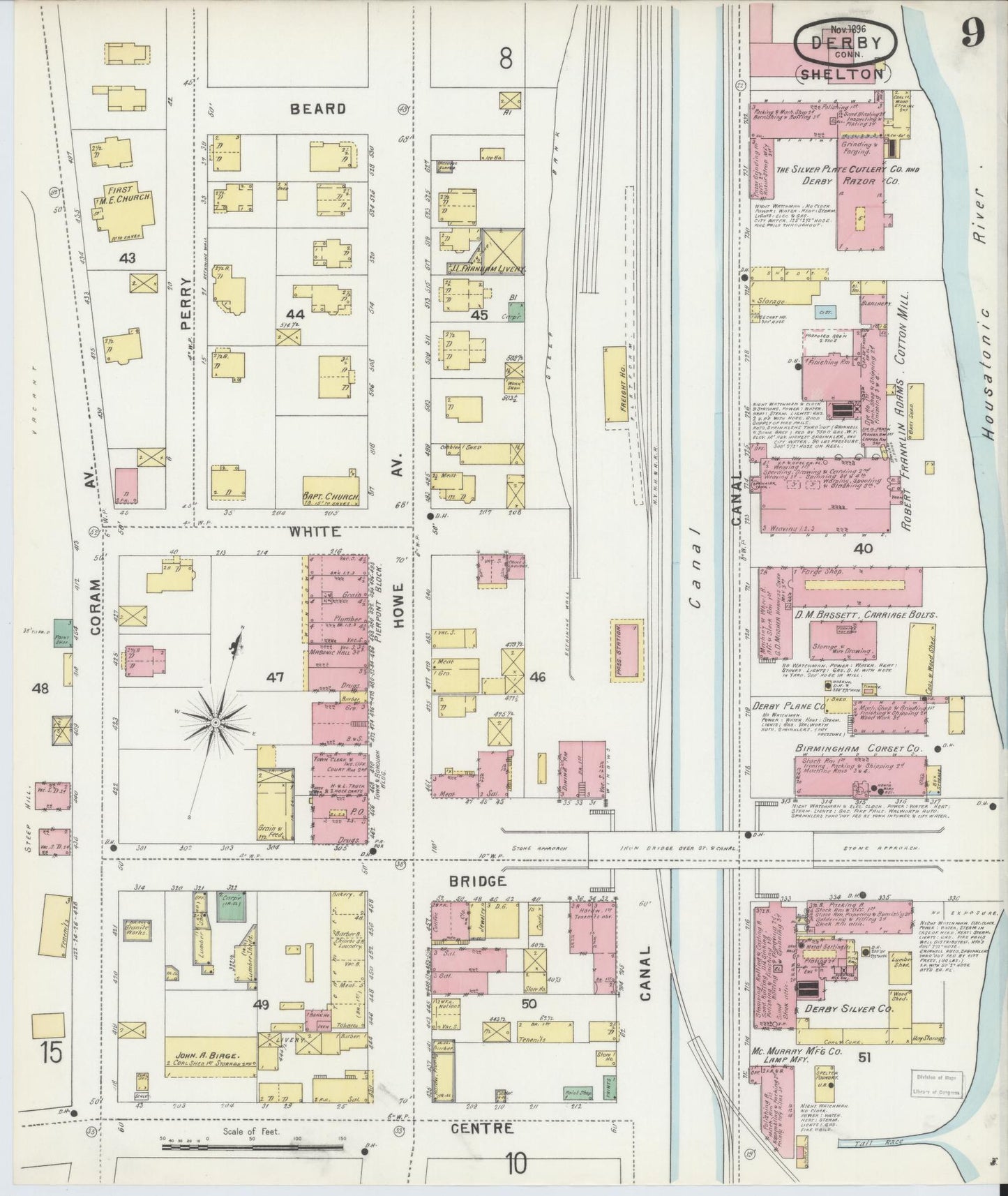 Sanborn Fire Insurance Map from Derby, New Haven County, Connecticut (1896), Sheet #0009 - Historic Sanborn Fire Insurance Map Print, vintage old map wall art, antique decor, genealogy gift, Connecticut Connecticut map