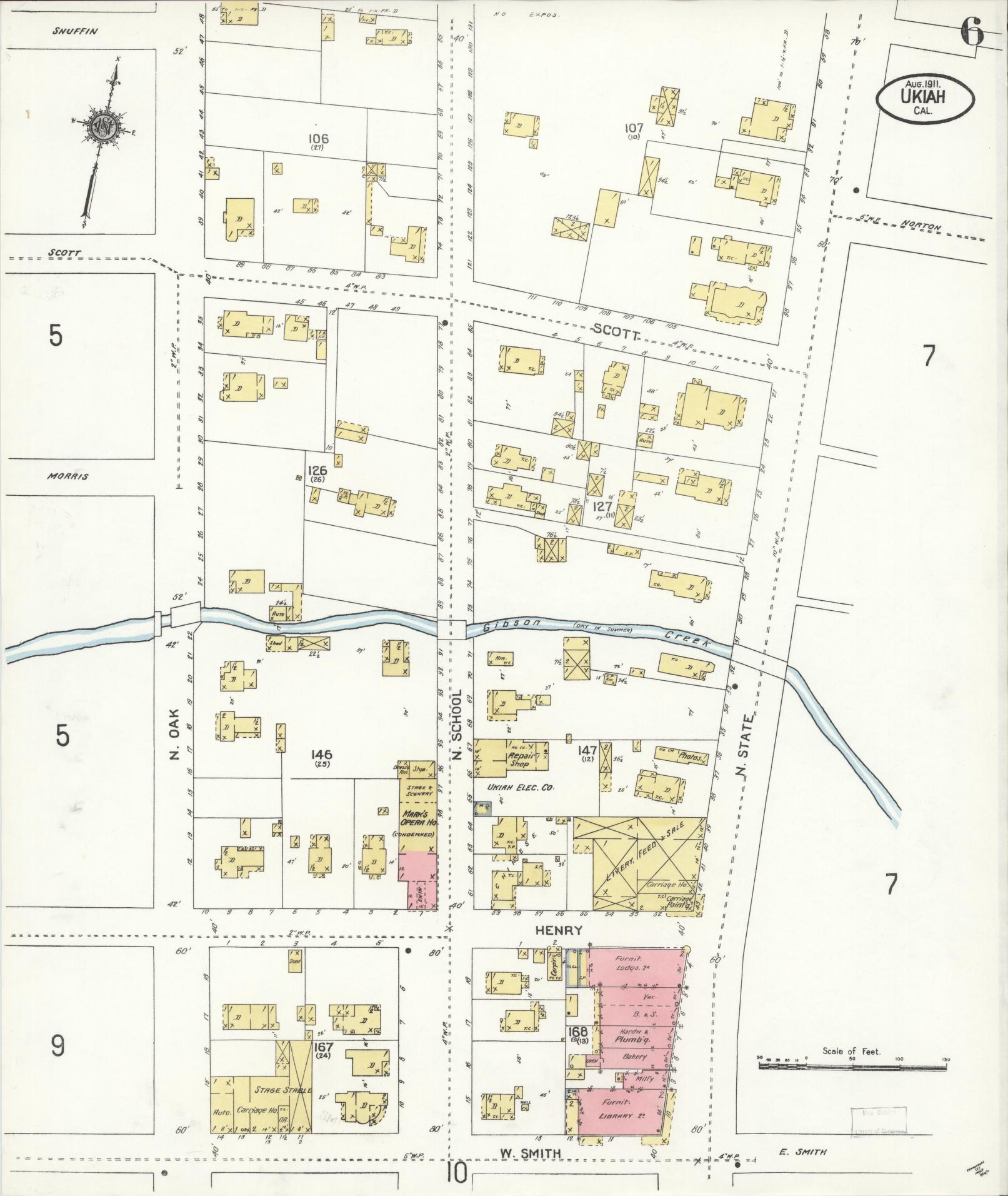 Sanborn Fire Insurance Map from Ukiah, Mendocino County, California (1911), Sheet #0006 - Complete Map Set gallery image, historic Sanborn map, vintage wall art, California California