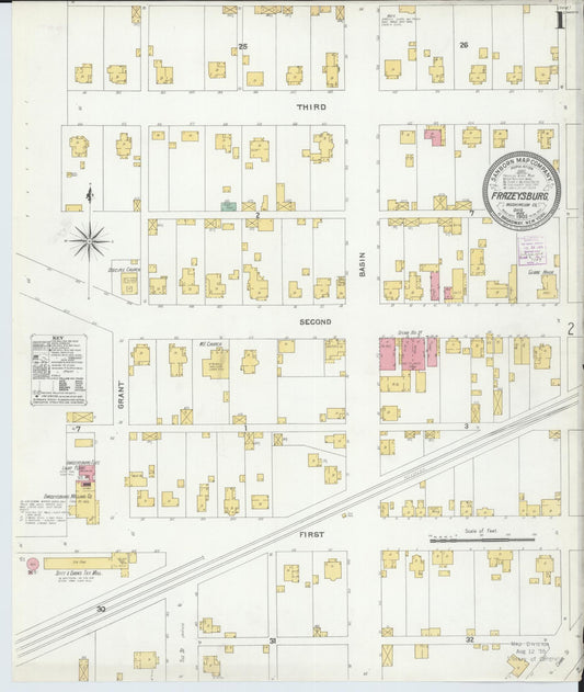 Sanborn Fire Insurance Map from Frazeysburg, Muskingum County, Ohio (1905), Sheet #0001 - Historic Sanborn Fire Insurance Map Print, vintage old map wall art, antique decor, genealogy gift, Ohio Ohio map