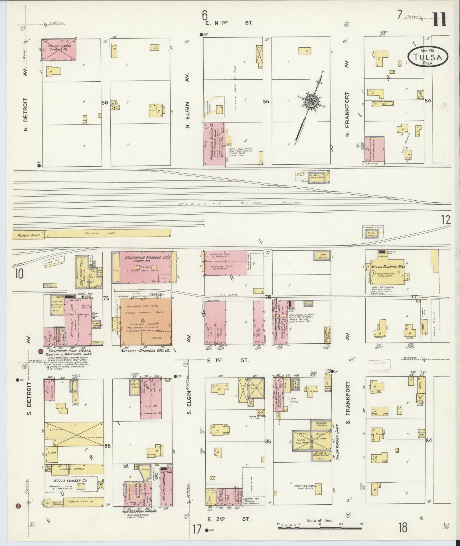 Sanborn Fire Insurance Map from Tulsa, Tulsa County, Oklahoma (1911), Sheet #0011 - Complete Map Set gallery image, historic Sanborn map, vintage wall art, Oklahoma Oklahoma
