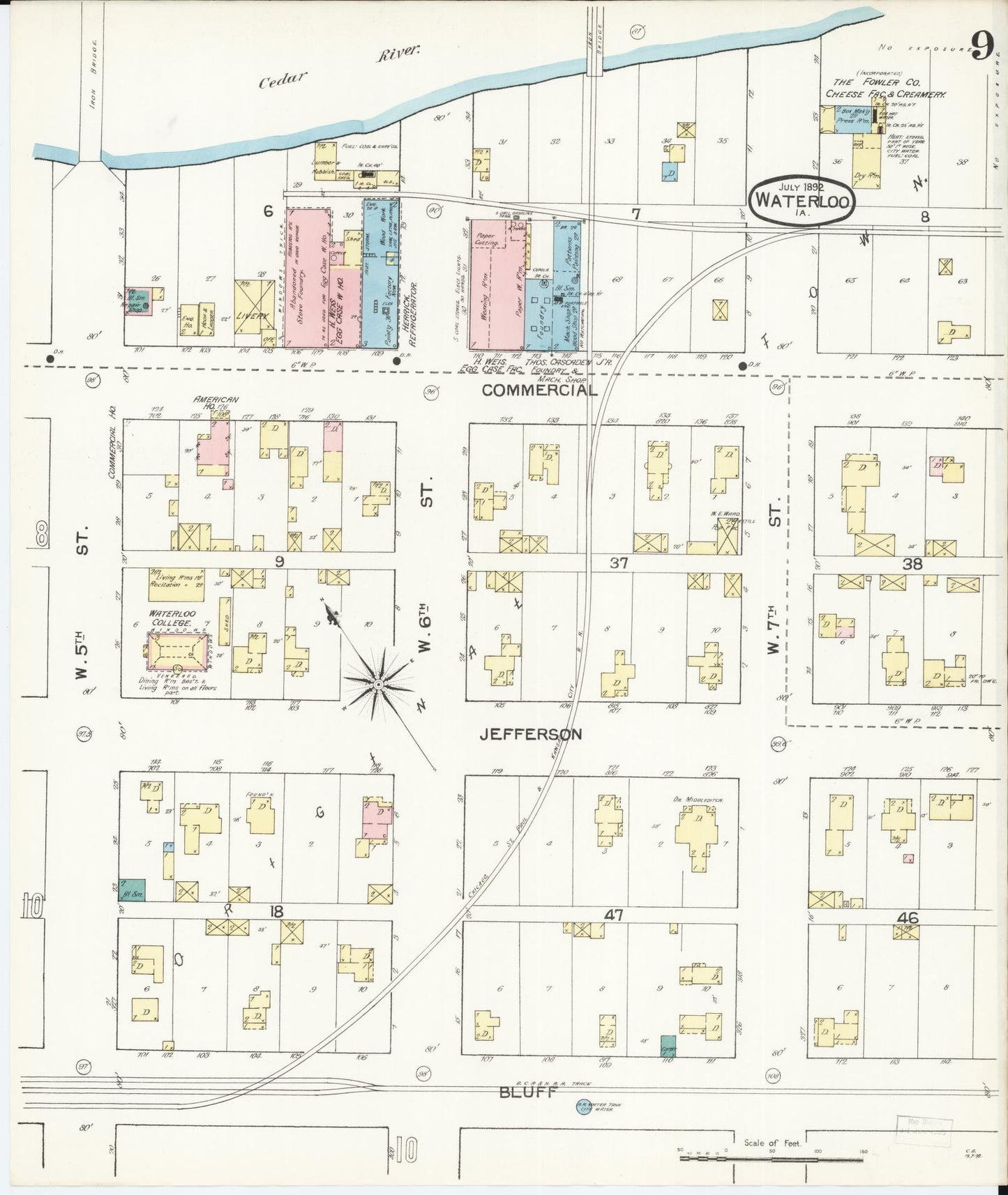 Sanborn Fire Insurance Map from Waterloo, Black Hawk County, Iowa (1892), Sheet #0009 - Historic Sanborn Fire Insurance Map Print