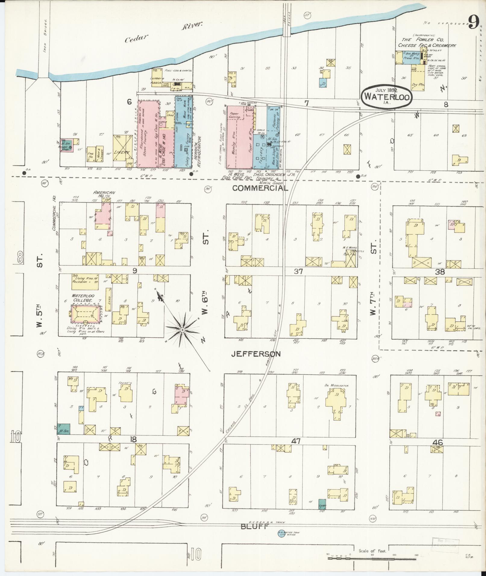 Sanborn Fire Insurance Map from Waterloo, Black Hawk County, Iowa (1892), Sheet #0009 - Historic Sanborn Fire Insurance Map Print