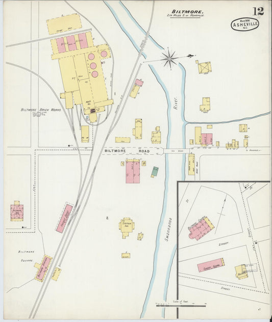 Sanborn Fire Insurance Map from Asheville, Buncombe County, North Carolina (1896), Sheet #0012 - Historic Sanborn Fire Insurance Map Print, vintage old map wall art, antique decor, genealogy gift, North Carolina North Carolina map