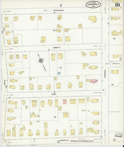 Sanborn Fire Insurance Map from Greenfield, Franklin County, Massachusetts (1909), Sheet #0010 - Historic Sanborn Fire Insurance Map Print, vintage old map wall art, antique decor, genealogy gift, Massachusetts Massachusetts map