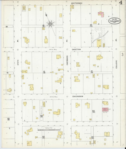 Sanborn Fire Insurance Map from Tahlequah, Cherokee County, Oklahoma (1904), Sheet #0004 - Complete Map Set gallery image, historic Sanborn map, vintage wall art, Oklahoma Oklahoma