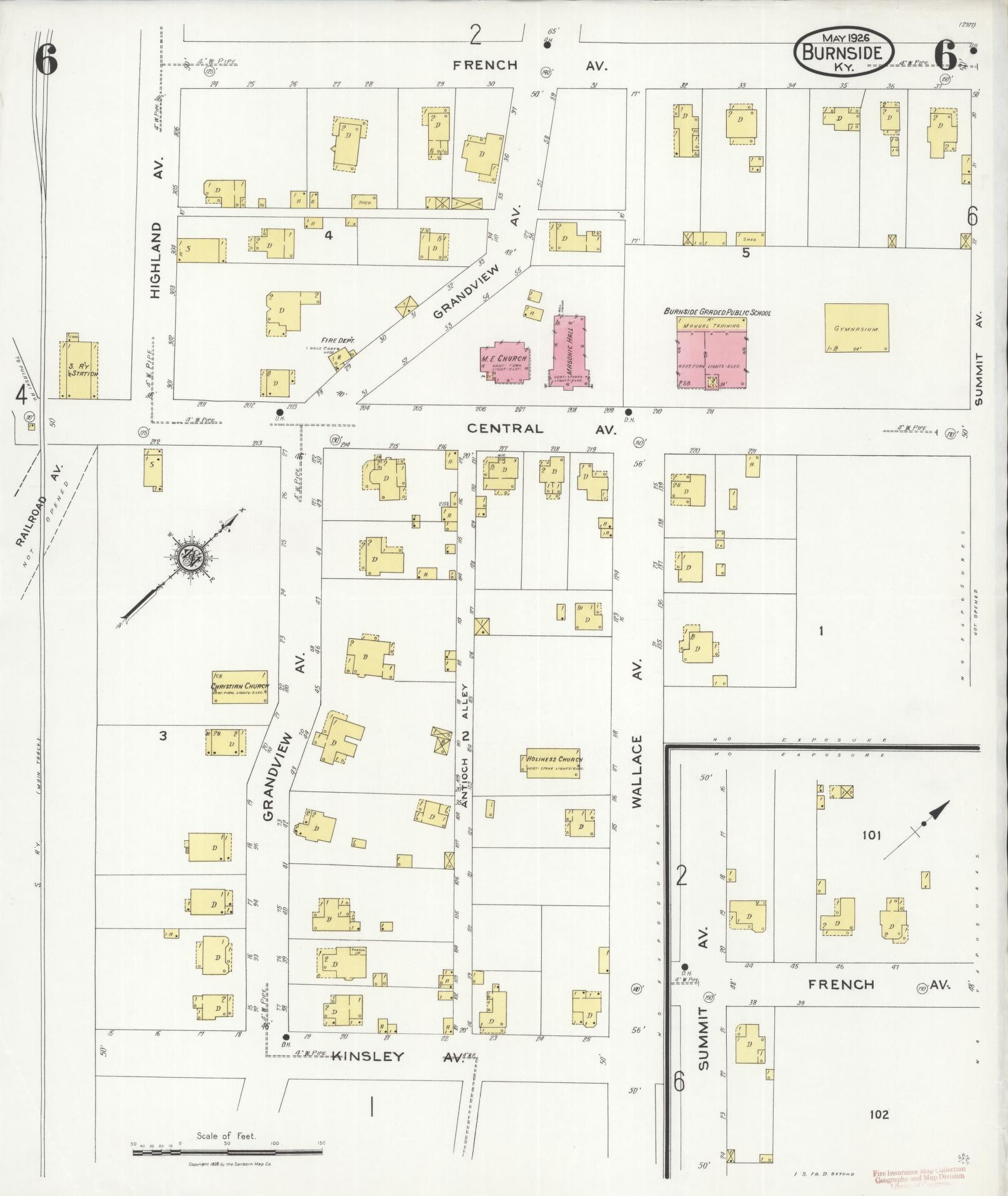 Sanborn Fire Insurance Map from Burnside, Pulaski County, Kentucky (1926), Sheet #0006 - Historic Sanborn Fire Insurance Map Print, vintage old map wall art, antique decor, genealogy gift, Kentucky Kentucky map