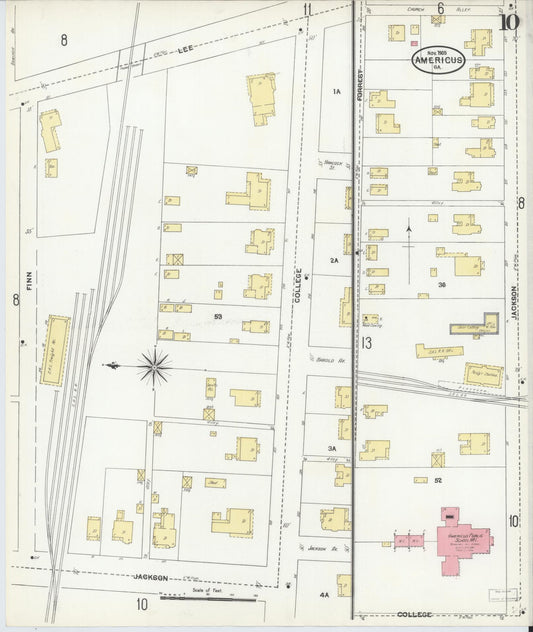 Sanborn Fire Insurance Map from Americus, Sumter County, Georgia (1905), Sheet #0010 - Historic Sanborn Fire Insurance Map Print, vintage old map wall art, antique decor, genealogy gift, Georgia Georgia map