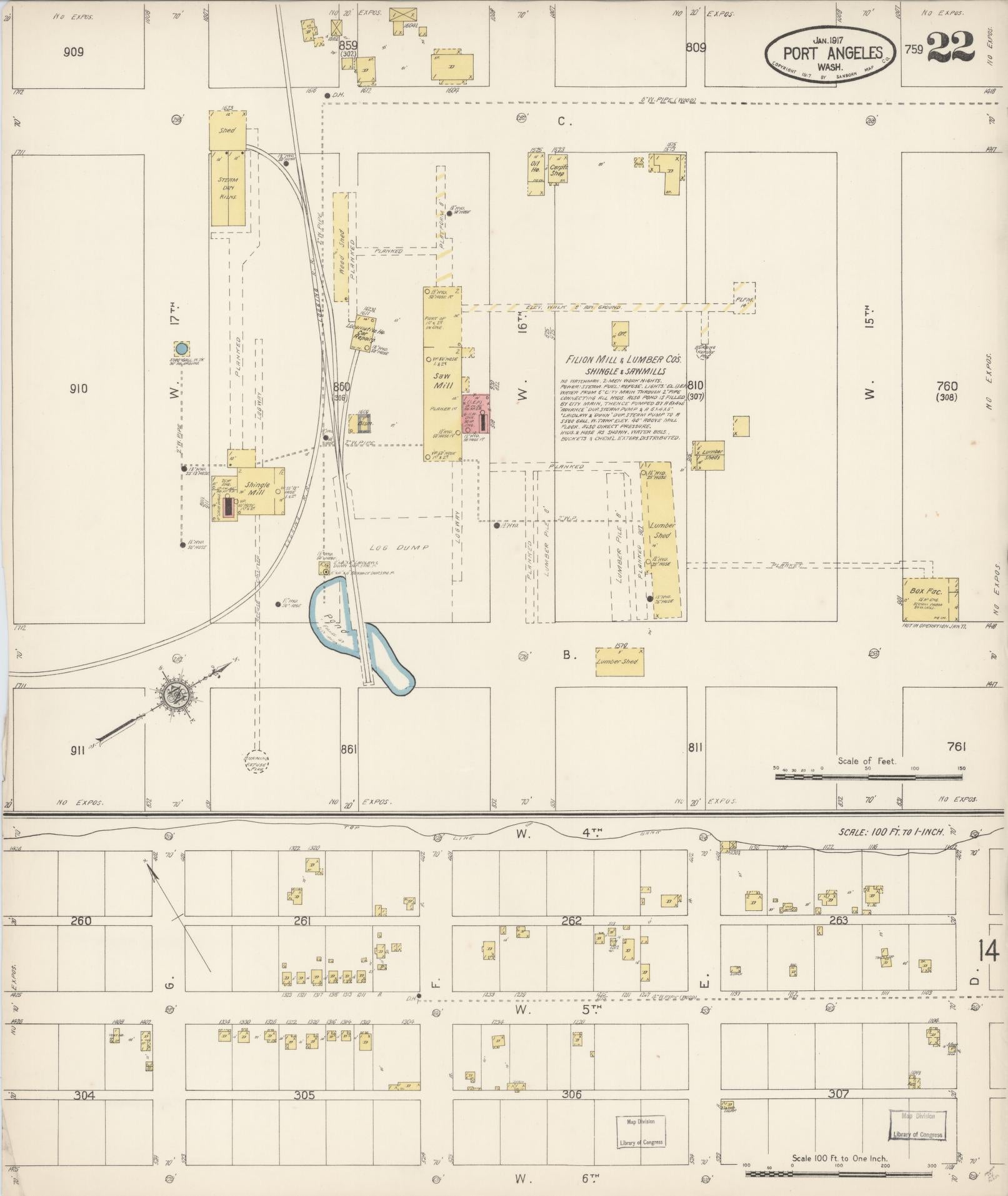 Sanborn Fire Insurance Map from Port Angeles, Clallam County, Washington (1917), Sheet #0022 - Complete Map Set gallery image, historic Sanborn map, vintage wall art, Washington Washington