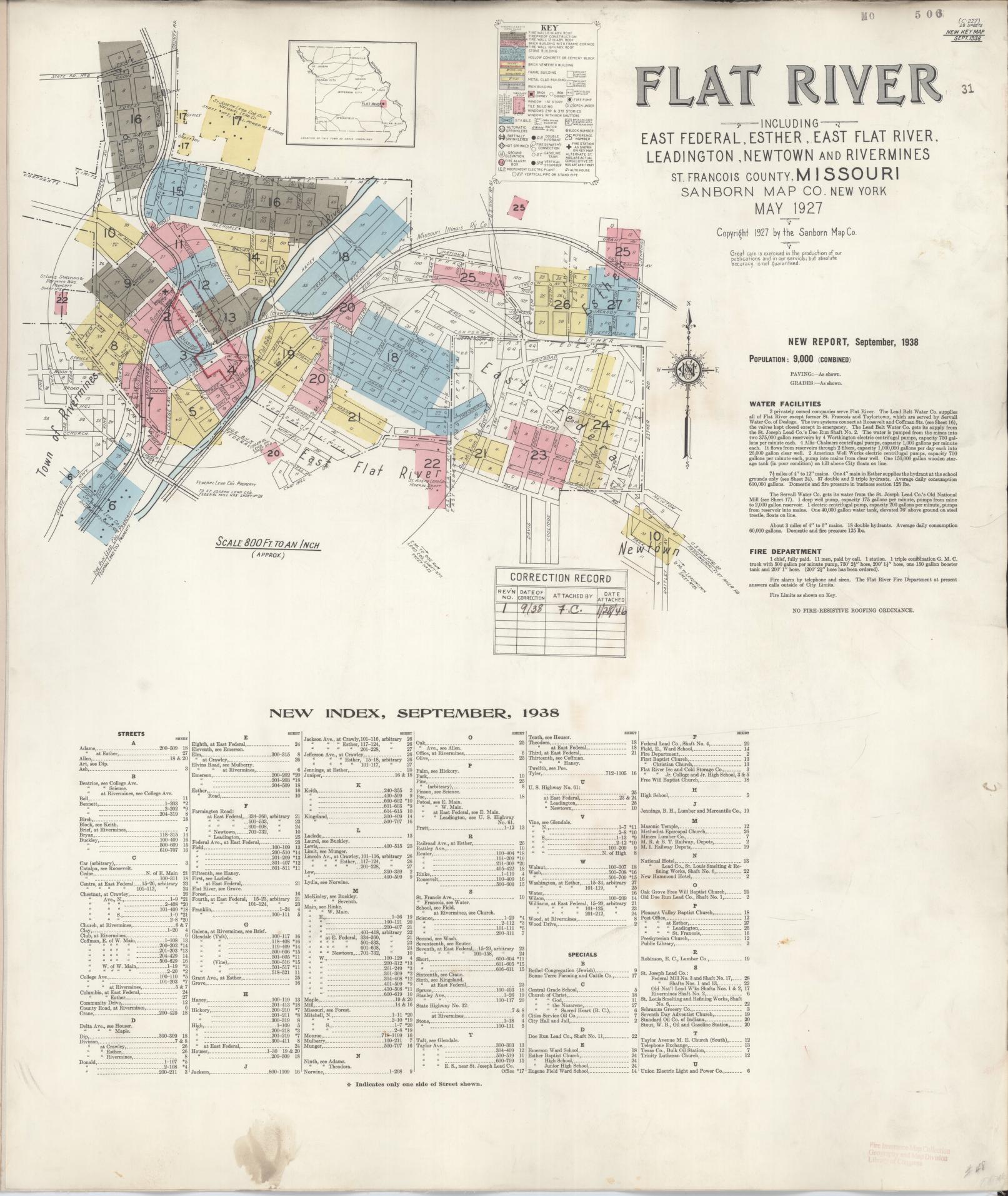 Sanborn Fire Insurance Map from Flat River, Saint Francois County, Missouri. (1938) – Historic Sanborn Fire Insurance Map Print