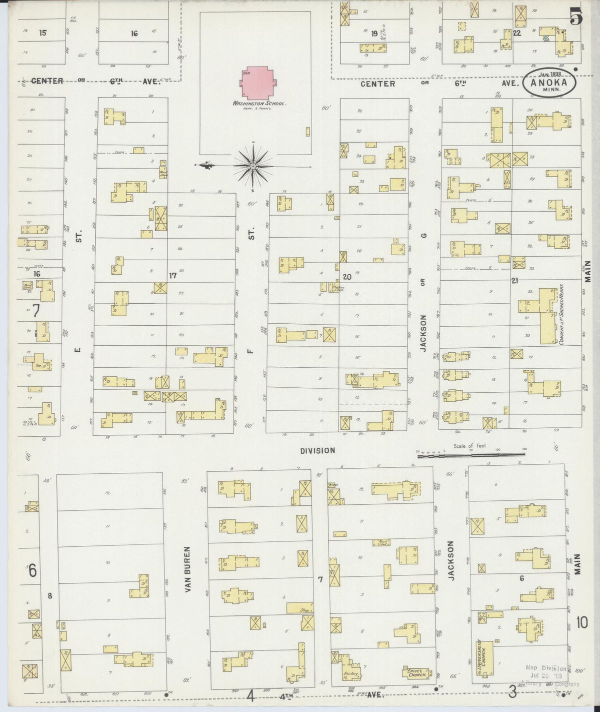 Sanborn Fire Insurance Map from Anoka, Anoka County, Minnesota (1898), Sheet #0005 - Complete Map Set gallery image, historic Sanborn map, vintage wall art, Minnesota Minnesota