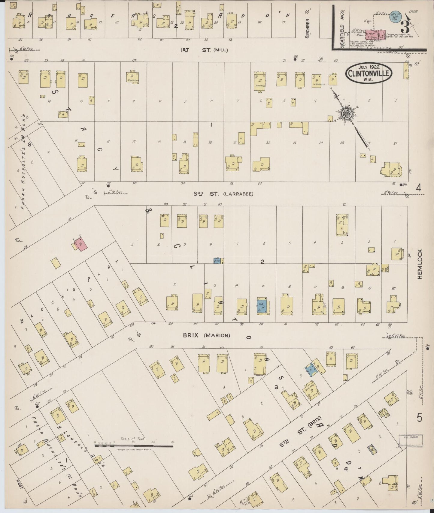 Sanborn Fire Insurance Map from Clintonville, Waupaca County, Wisconsin (1922), Sheet #0003 - Complete Map Set gallery image, historic Sanborn map, vintage wall art, Wisconsin Wisconsin