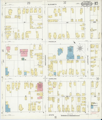 Sanborn Fire Insurance Map from Ogdensburg, St. Lawrence County, New York (1909), Sheet #0017 - Historic Sanborn Fire Insurance Map Print, vintage old map wall art, antique decor, genealogy gift, New York New York map