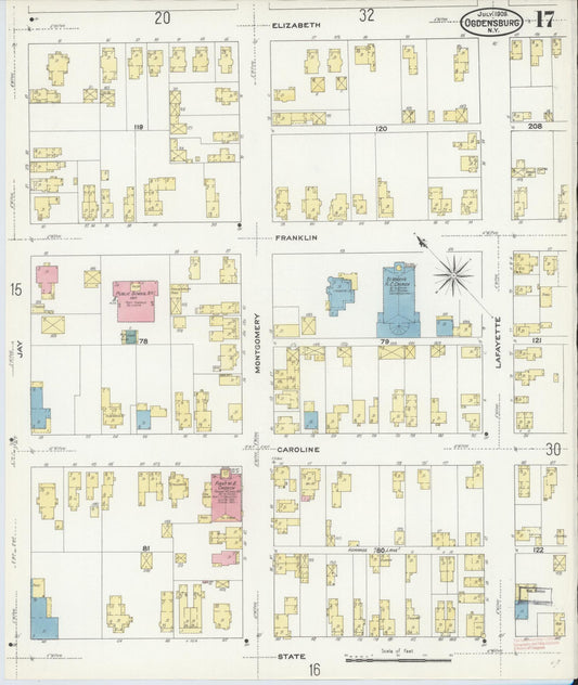 Sanborn Fire Insurance Map from Ogdensburg, St. Lawrence County, New York (1909), Sheet #0017 - Historic Sanborn Fire Insurance Map Print, vintage old map wall art, antique decor, genealogy gift, New York New York map