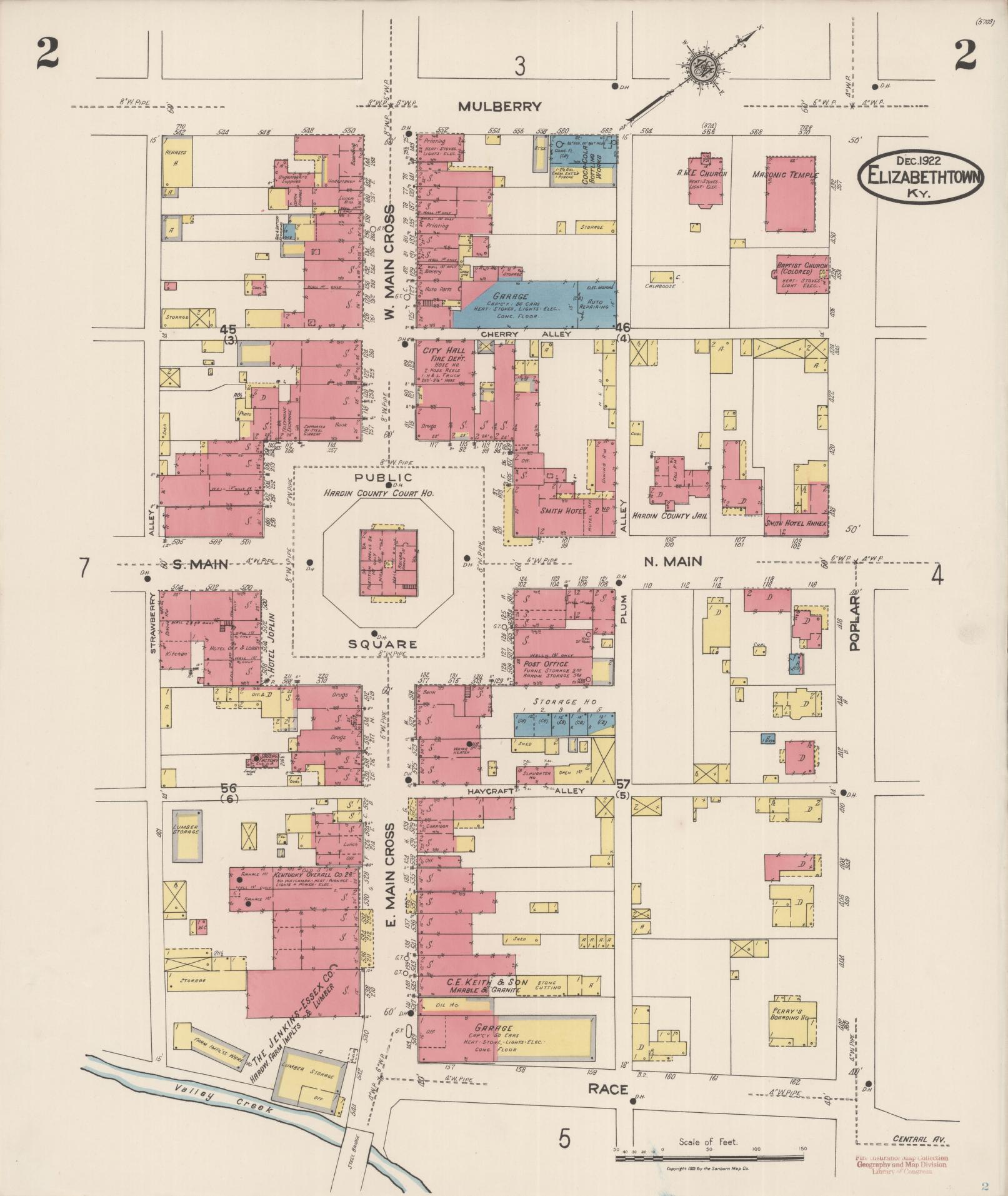 Sanborn Fire Insurance Map from Elizabethtown, Hardin County, Kentucky (1922), Sheet #0002 - Complete Map Set gallery image, historic Sanborn map, vintage wall art, Kentucky Kentucky
