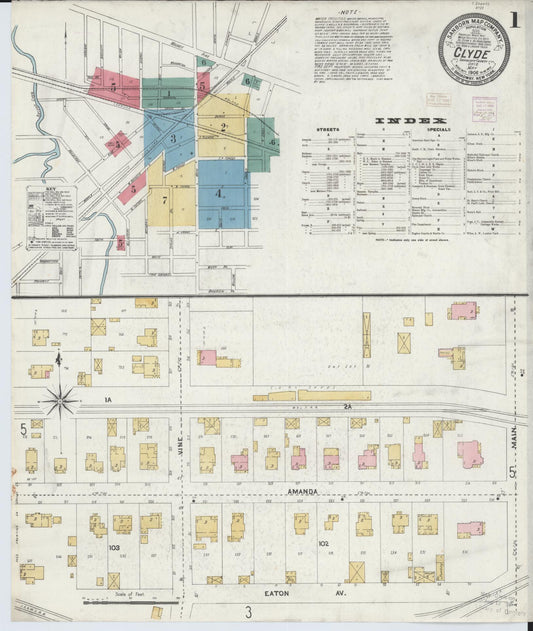 Sanborn Fire Insurance Map from Clyde, Sandusky County, Ohio (1906), Sheet #0001 - Historic Sanborn Fire Insurance Map Print, vintage old map wall art, antique decor, genealogy gift, Ohio Ohio map