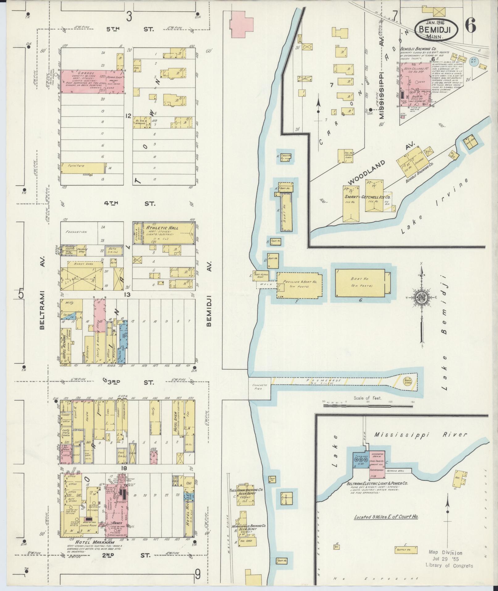 Sanborn Fire Insurance Map from Bemidji, Beltrami County, Minnesota (1916), Sheet #0006 - Historic Sanborn Fire Insurance Map Print, vintage old map wall art, antique decor, genealogy gift, Minnesota Minnesota map