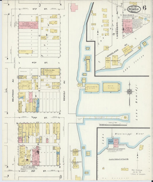 Sanborn Fire Insurance Map from Bemidji, Beltrami County, Minnesota (1916), Sheet #0006 - Historic Sanborn Fire Insurance Map Print, vintage old map wall art, antique decor, genealogy gift, Minnesota Minnesota map