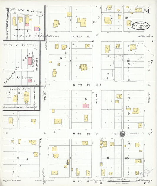 Sanborn Fire Insurance Map from Plattsmouth, Cass County, Nebraska (1923), Sheet #0004 - Historic Sanborn Fire Insurance Map Print, vintage old map wall art, antique decor, genealogy gift, Nebraska Nebraska map