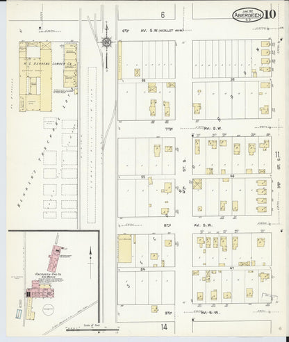 Sanborn Fire Insurance Map from Aberdeen, Brown County, South Dakota (1912), Sheet #0010 - Complete Map Set gallery image, historic Sanborn map, vintage wall art, South Dakota South Dakota