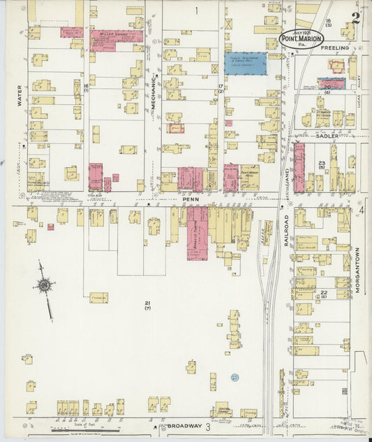 Sanborn Fire Insurance Map from Point Marion, Fayette County, Pennsylvania (1921), Sheet #0002 - Historic Sanborn Fire Insurance Map Print, vintage old map wall art, antique decor, genealogy gift, Pennsylvania Pennsylvania map