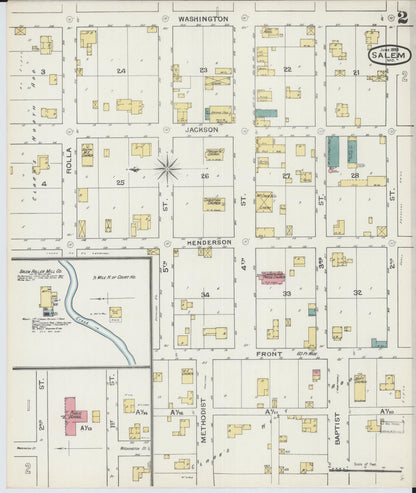 Sanborn Fire Insurance Map from Salem, Dent County, Missouri (1893), Sheet #0002 - Historic Sanborn Fire Insurance Map Print, vintage old map wall art, antique decor, genealogy gift, Missouri Missouri map