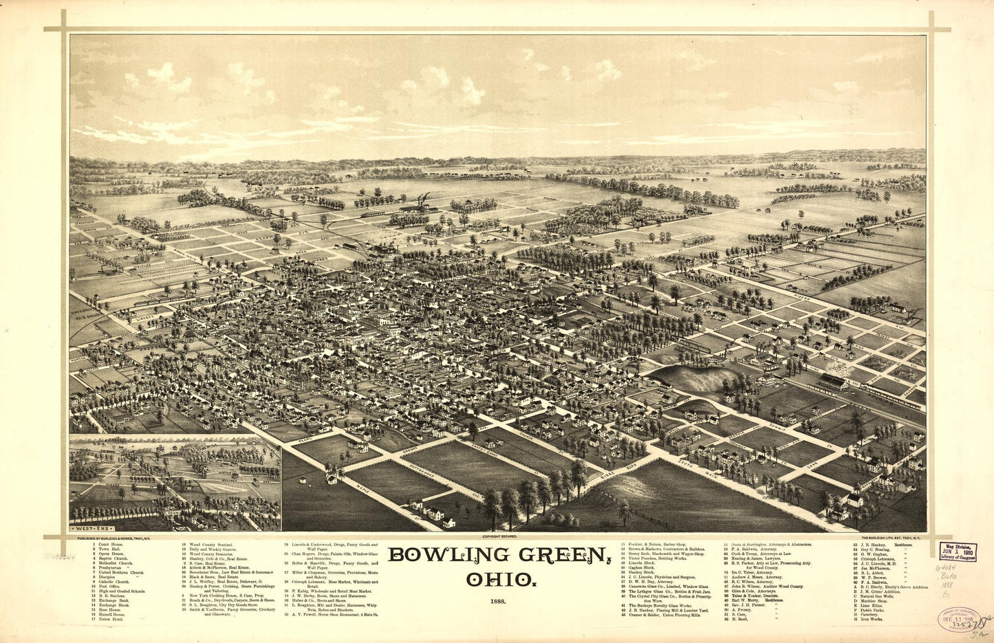 Bowling Green, Ohio 1888. (1888) – Historic Bird’s-Eye View Panorama Print