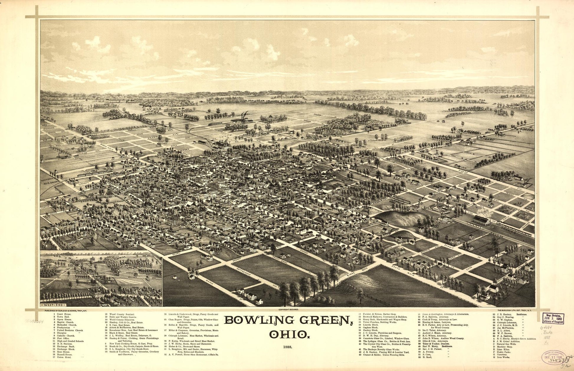Bowling Green, Ohio 1888. (1888) – Historic Bird’s-Eye View Panorama Print