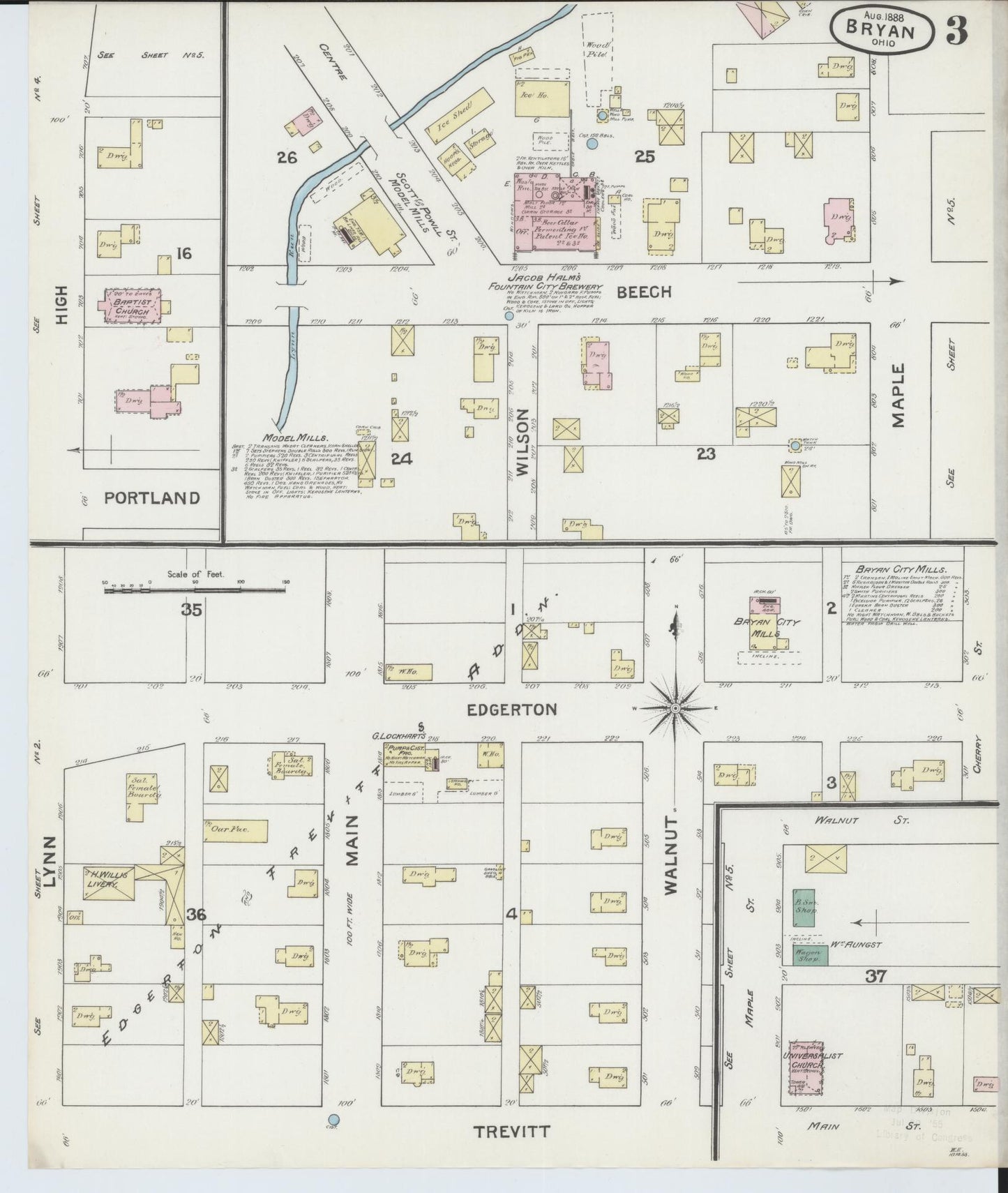 Sanborn Fire Insurance Map from Bryan, Williams County, Ohio (1888), Sheet #0003 - Historic Sanborn Fire Insurance Map Print, vintage old map wall art, antique decor, genealogy gift, Ohio Ohio map