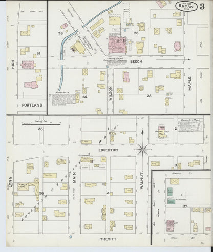 Sanborn Fire Insurance Map from Bryan, Williams County, Ohio (1888), Sheet #0003 - Historic Sanborn Fire Insurance Map Print, vintage old map wall art, antique decor, genealogy gift, Ohio Ohio map