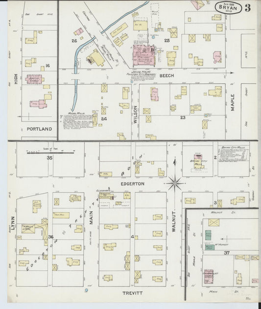 Sanborn Fire Insurance Map from Bryan, Williams County, Ohio (1888), Sheet #0003 - Historic Sanborn Fire Insurance Map Print, vintage old map wall art, antique decor, genealogy gift, Ohio Ohio map