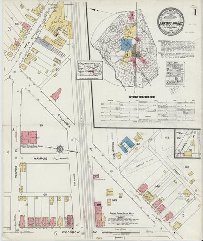 Sanborn Fire Insurance Map from Sinking Spring, Berks County, Pennsylvania (1920), Sheet #0001 - Historic Sanborn Fire Insurance Map Print, vintage old map wall art, antique decor, genealogy gift, Pennsylvania Pennsylvania map