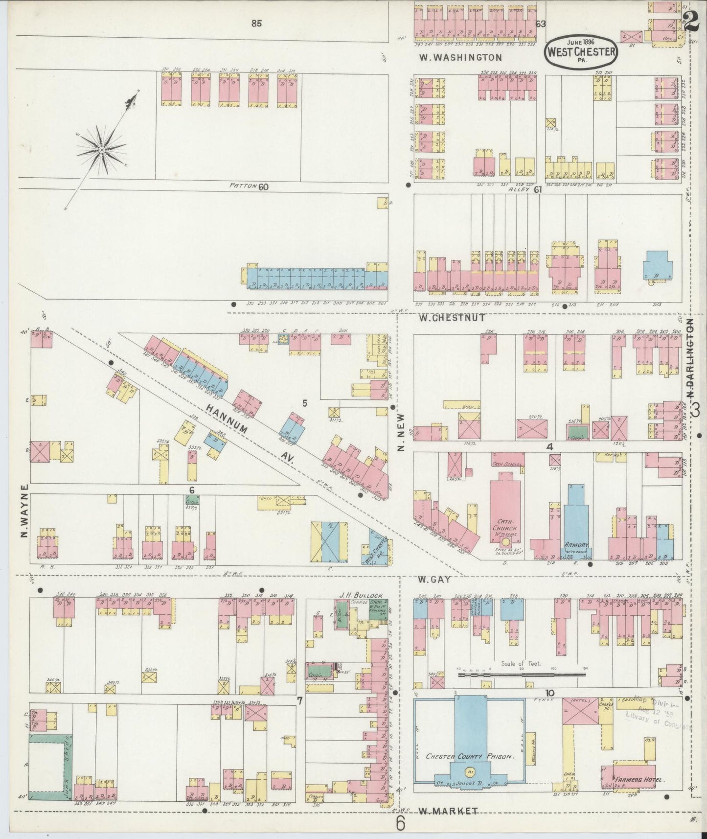 Sanborn Fire Insurance Map from West Chester, Chester County, Pennsylvania (1896), Sheet #0002 - Complete Map Set gallery image, historic Sanborn map, vintage wall art, Pennsylvania Pennsylvania