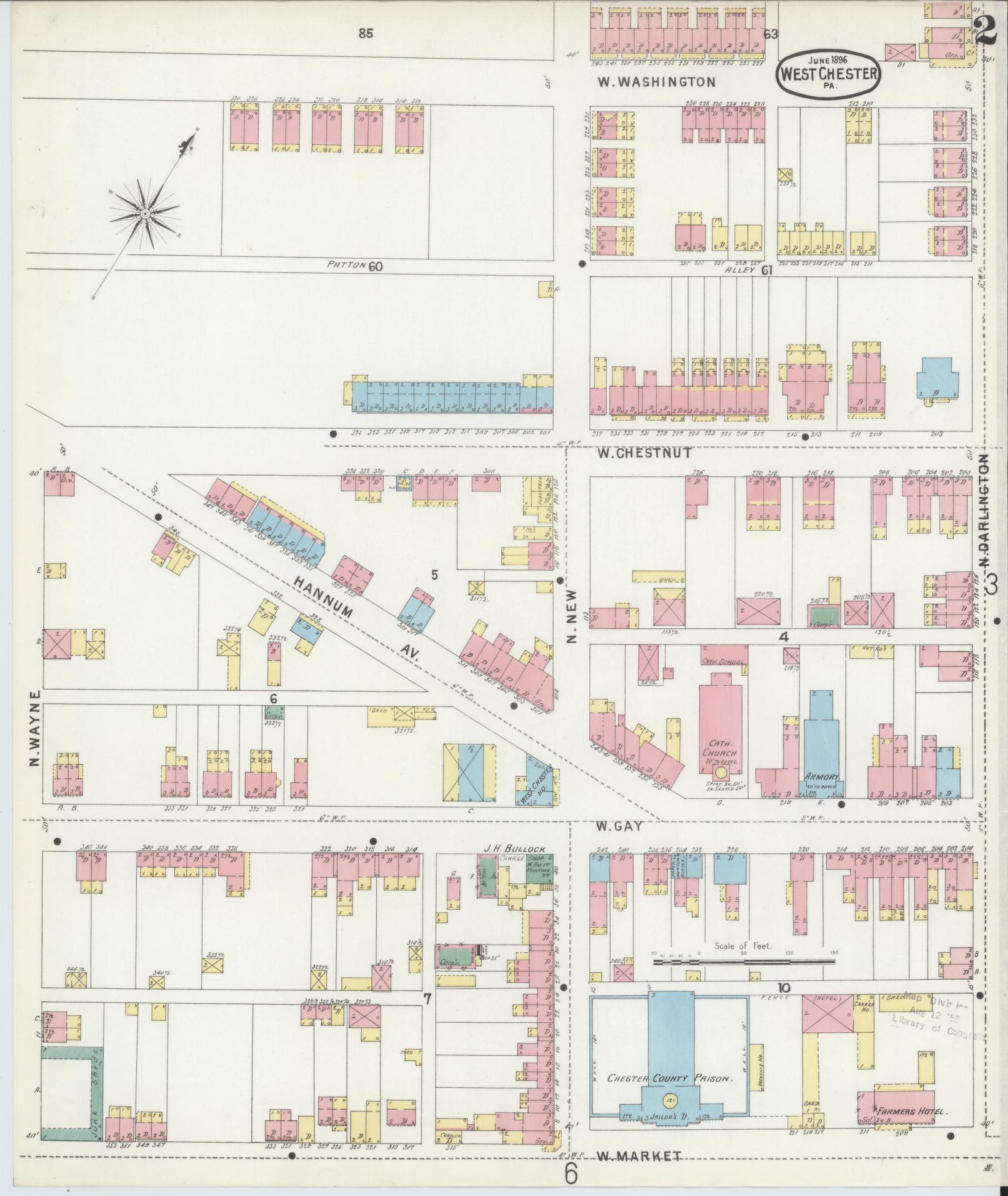 Sanborn Fire Insurance Map from West Chester, Chester County, Pennsylvania (1896), Sheet #0002 - Complete Map Set gallery image, historic Sanborn map, vintage wall art, Pennsylvania Pennsylvania