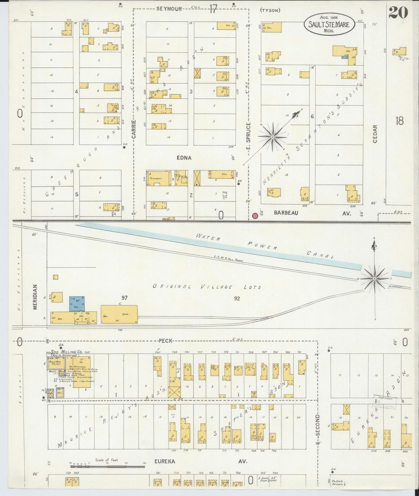 Sanborn Fire Insurance Map from Sault Sainte Marie, Chippewa County, Michigan (1906), Sheet #0020 - Complete Map Set gallery image, historic Sanborn map, vintage wall art, Michigan Michigan