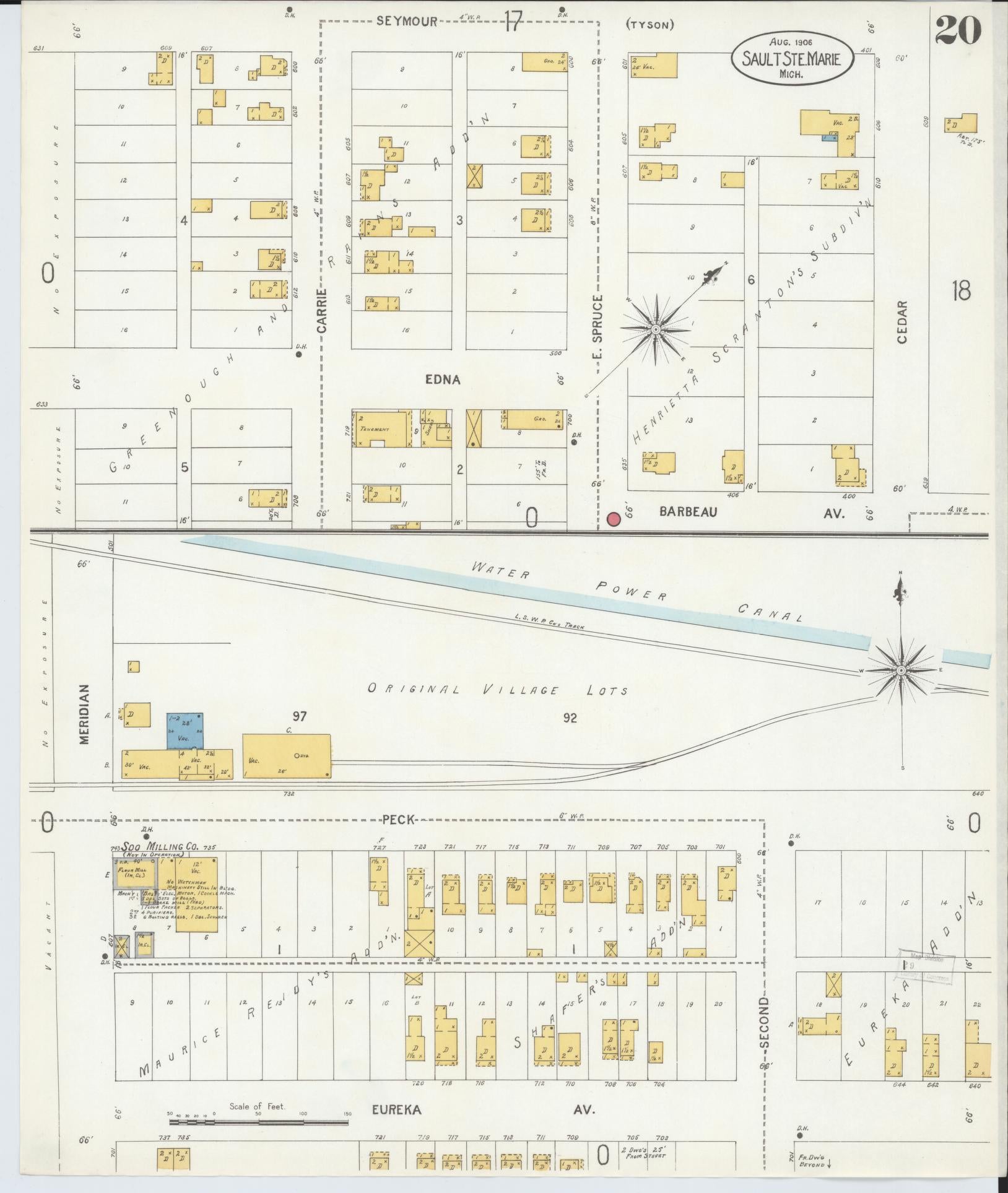 Sanborn Fire Insurance Map from Sault Sainte Marie, Chippewa County, Michigan (1906), Sheet #0020 - Complete Map Set gallery image, historic Sanborn map, vintage wall art, Michigan Michigan