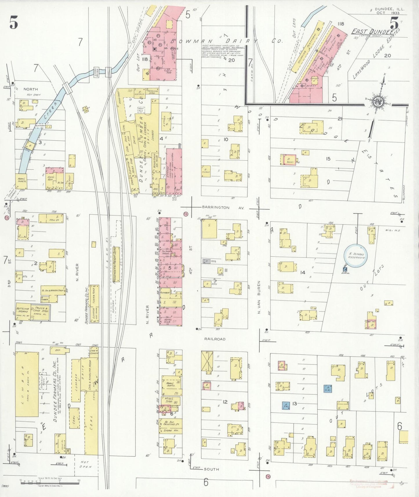 Sanborn Fire Insurance Map from Dundee, Kane County, Illinois (1933), Sheet #0005 - Historic Sanborn Fire Insurance Map Print, vintage old map wall art, antique decor, genealogy gift, Illinois Illinois map