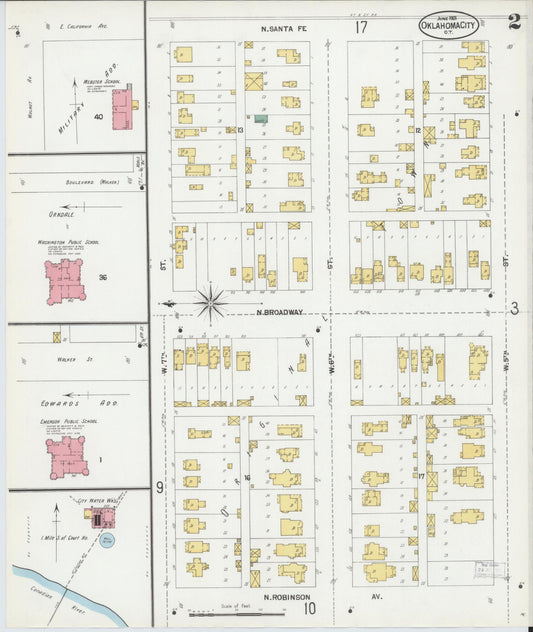 Sanborn Fire Insurance Map from Oklahoma City, Oklahoma County, Oklahoma (1901), Sheet #0002 - Historic Sanborn Fire Insurance Map Print, vintage old map wall art, antique decor, genealogy gift, Oklahoma City Oklahoma map