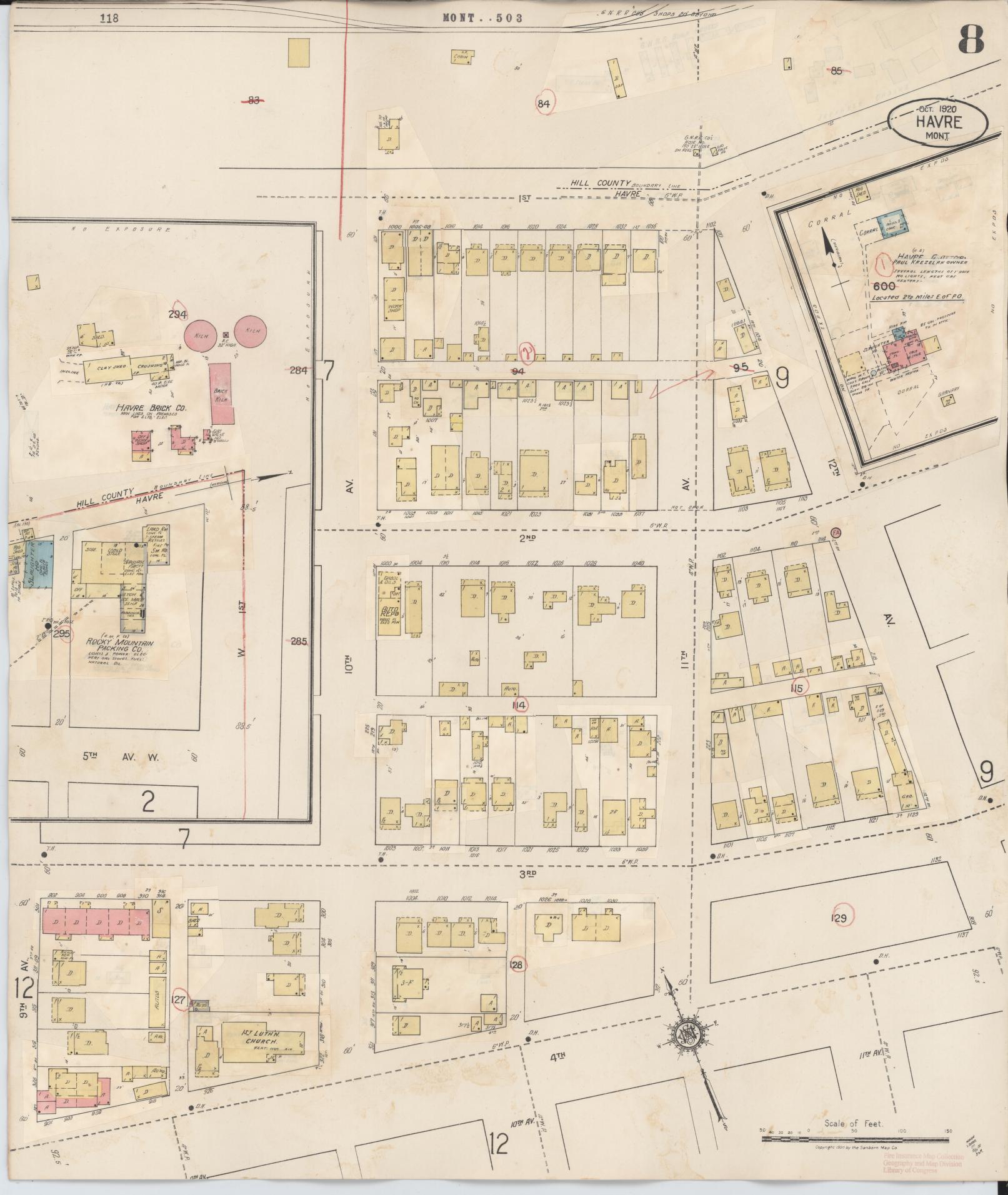 Sanborn Fire Insurance Map from Havre, Hill County, Montana (1943), Sheet #0008 - Complete Map Set gallery image, historic Sanborn map, vintage wall art, Montana Montana