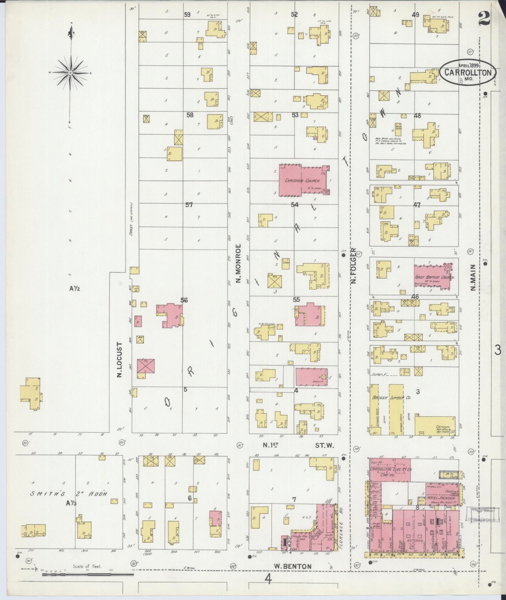 Sanborn Fire Insurance Map from Carrollton, Carroll County, Missouri (1899), Sheet #0002 - Historic Sanborn Fire Insurance Map Print, vintage old map wall art, antique decor, genealogy gift, Missouri Missouri map