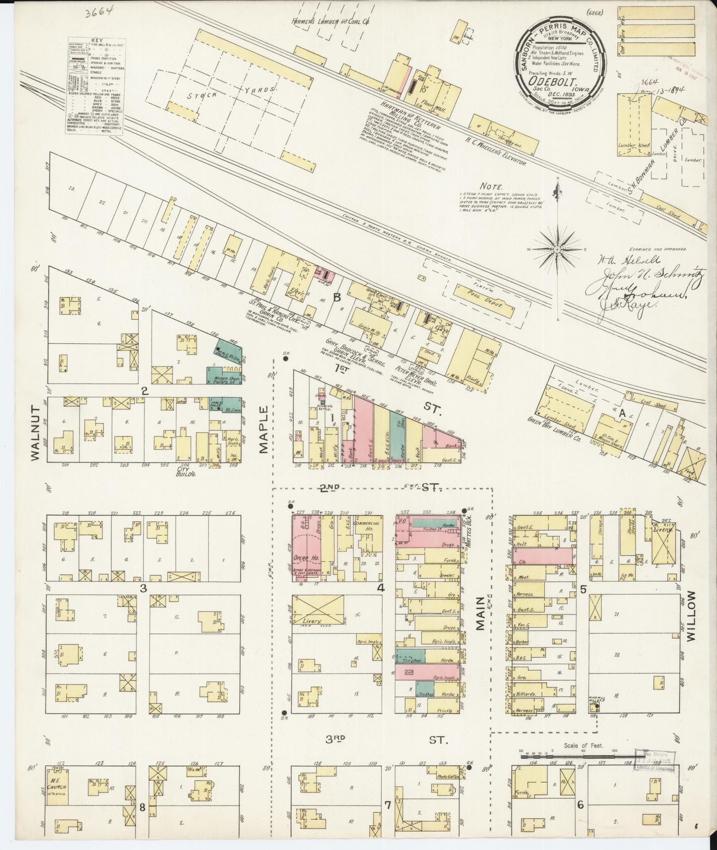 Sanborn Fire Insurance Map from Odebolt, Sac County, Iowa (1893), Sheet #0001 - Historic Sanborn Fire Insurance Map Print, vintage old map wall art