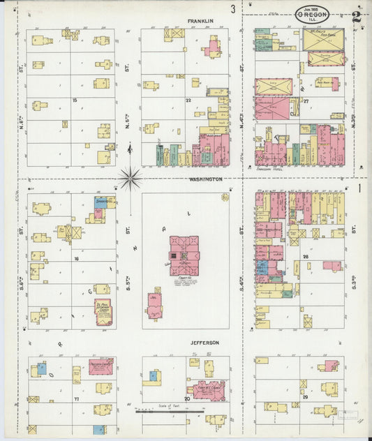 Sanborn Fire Insurance Map from Oregon, Ogle County, Illinois (1905), Sheet #0002 - Historic Sanborn Fire Insurance Map Print, vintage old map wall art, antique decor, genealogy gift, Illinois Illinois map