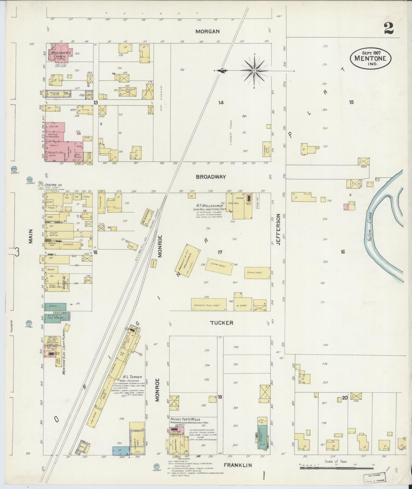 Sanborn Fire Insurance Map from Mentone, Kosciusko County, Indiana (1907), Sheet #0002 - Complete Map Set gallery image, historic Sanborn map, vintage wall art, Indiana Indiana