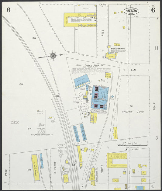 Sanborn Fire Insurance Map from Kingman, Mohave County, Arizona (1923), Sheet #0006 - Historic Sanborn Fire Insurance Map Print, vintage old map wall art, antique decor, genealogy gift, Arizona Arizona map