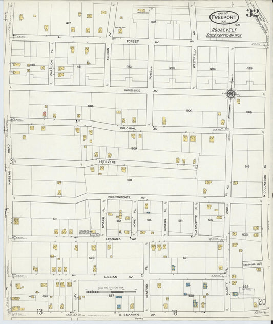 Sanborn Fire Insurance Map from Freeport, Nassau County, New York (1917), Sheet #0032 - Historic Sanborn Fire Insurance Map Print, vintage old map wall art, antique decor, genealogy gift, New York New York map