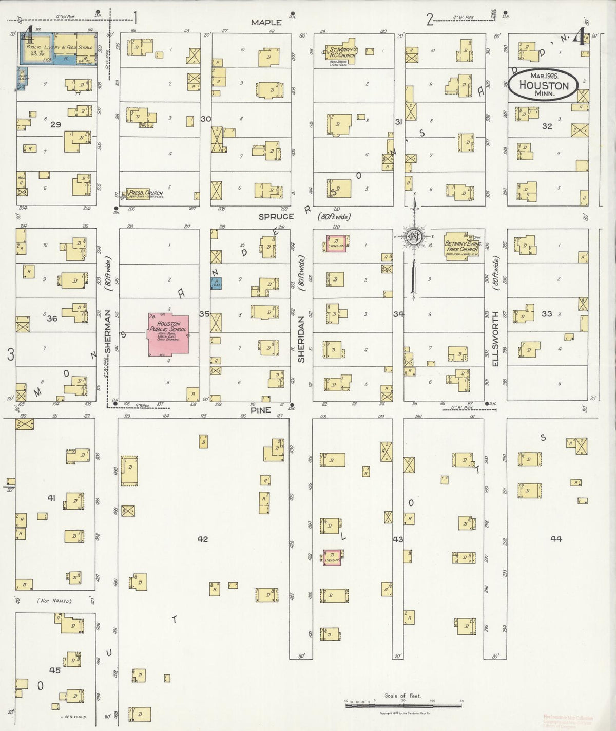 Sanborn Fire Insurance Map from Houston, Houston County, Minnesota (1926), Sheet #0004 - Complete Map Set gallery image, historic Sanborn map, vintage wall art, Minnesota Minnesota