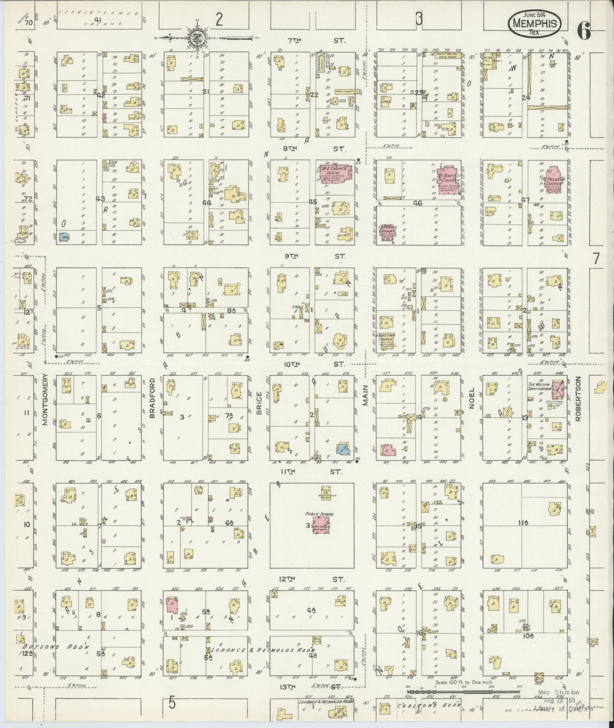 Sanborn Fire Insurance Map from Memphis, Hall County, Texas (1914), Sheet #0006 - Complete Map Set gallery image, historic Sanborn map, vintage wall art, Texas Texas