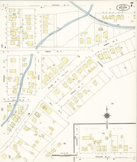 Sanborn Fire Insurance Map from Kellogg, Shoshone County, Idaho (1918), Sheet #0007 - Historic Sanborn Fire Insurance Map Print, vintage old map wall art, antique decor, genealogy gift, Idaho Idaho map