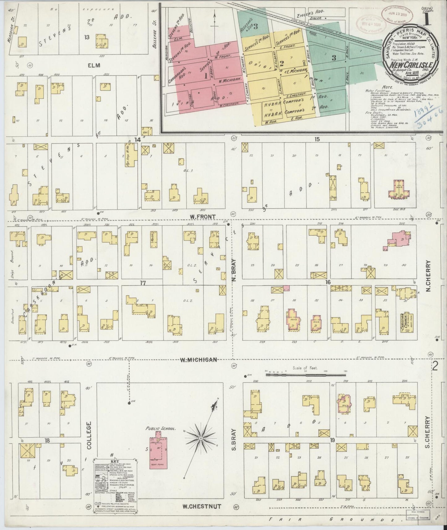 Sanborn Fire Insurance Map from New Carlisle, Saint Joseph County, Indiana (1899), Sheet #0001 - Complete Map Set gallery image, historic Sanborn map, vintage wall art, Indiana Indiana