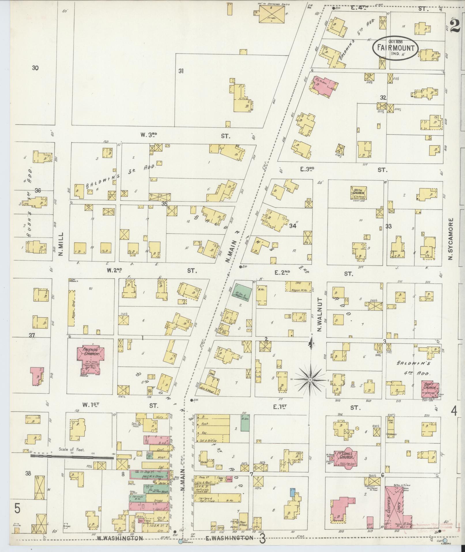 Sanborn Fire Insurance Map from Fairmount, Grant County, Indiana (1898), Sheet #0002 - Historic Sanborn Fire Insurance Map Print, vintage old map wall art, antique decor, genealogy gift, Indiana Indiana map